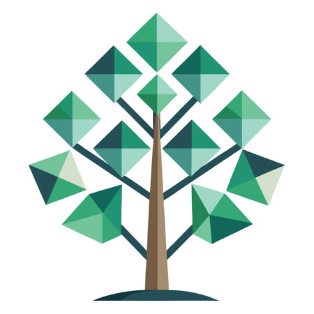 Abstract tree artwork with minimalist geometric leaves designed in a modern styleのイラスト素材