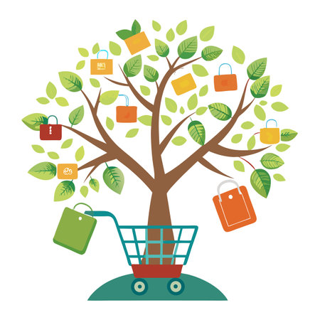 Retail Tree: Shopping Cart and Sale Tag Foliageのイラスト素材