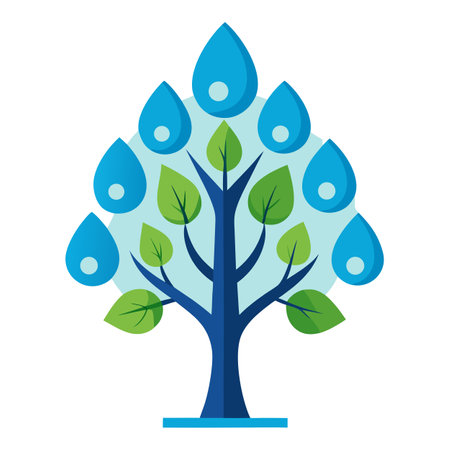 Beautiful tree illustration with distinctive raindrop style leaves in a captivating visual presentationのイラスト素材