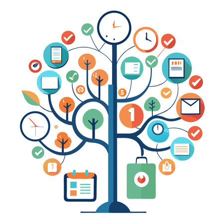 Modern time management productivity tree graphic representing organized work habitsのイラスト素材