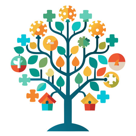 Logic Tree: Puzzle Pieces and Mind Mapping Leavesのイラスト素材