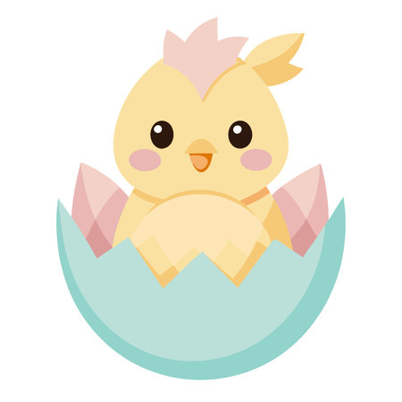 Cute vector of a baby chick breaking out of a colorful Easter eggのイラスト素材