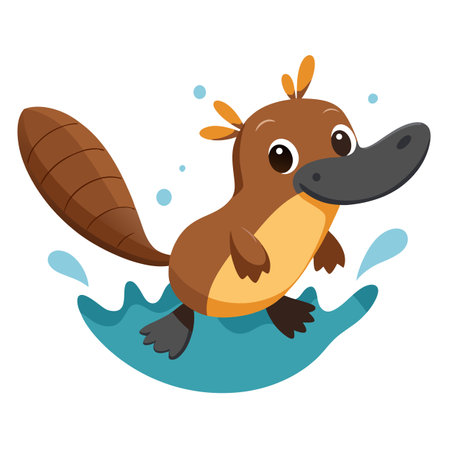 Adorable platypus swimming vector illustration on a blue backgroundのイラスト素材
