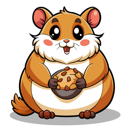 Cute cartoon hamster happily stuffing its cheeks full of tasty foodのイラスト素材