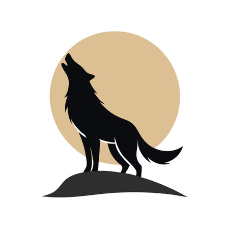 Clever coyote howling at the moon with a silhouette vector illustrationのイラスト素材
