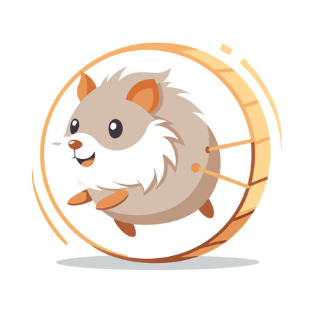 Cute cartoon hamster exercising on a running wheel with speed linesのイラスト素材
