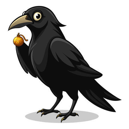 Smart crow with a bright trinket in its bill vector illustrationのイラスト素材