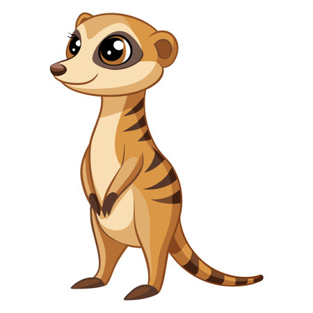 Observant curious meerkat standing tall on its rear legs in a vector graphicのイラスト素材