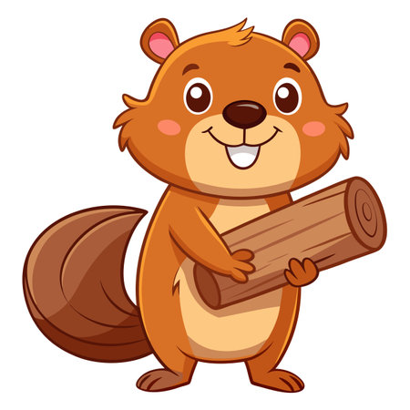 Sweet beaver showing its teeth while holding a tree trunk vector illustrationのイラスト素材