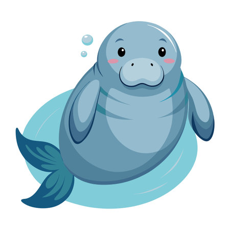 Peaceful sea cow floating in the ocean with a content look vector illustrationのイラスト素材