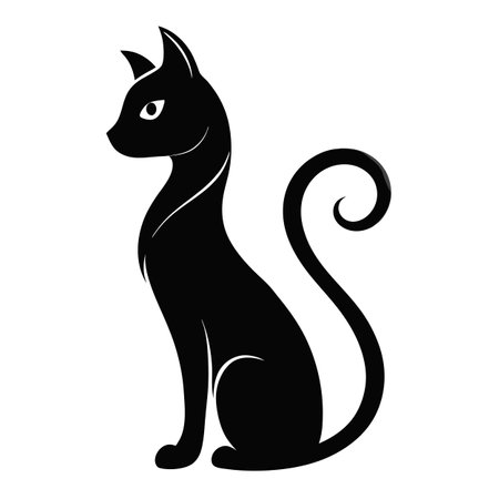 Elegant minimalist black cat silhouette vector illustration on a clean backgroundのイラスト素材