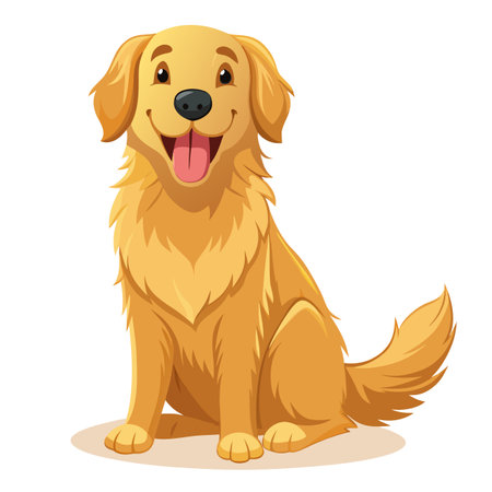 Faithful loyal golden retriever looking content while sitting with its tongue outのイラスト素材