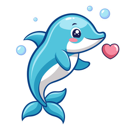 Happy dolphin creating heart shaped bubbles underwater vector illustrationのイラスト素材