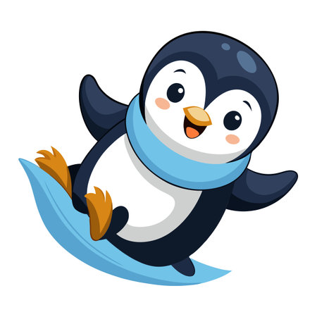 Adorable baby penguin having fun sliding on ice with flippers vector illustrationのイラスト素材