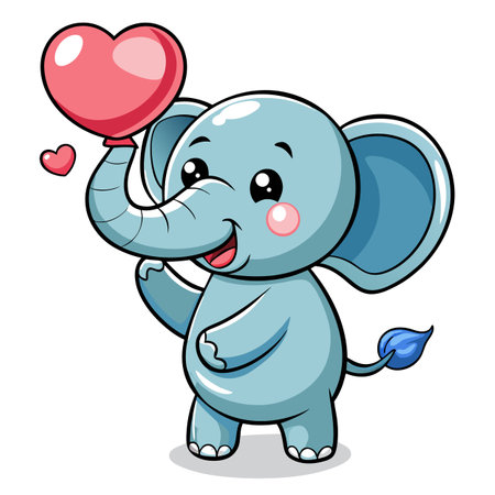 Adorable cartoon elephant playfully blowing heart shaped bubbles from its trunkのイラスト素材