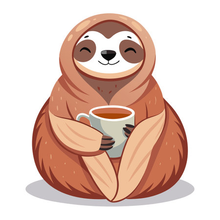 Relaxed sloth in a blanket enjoying a cup of tea vector art illustrationのイラスト素材