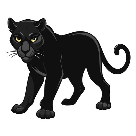 Mighty powerful black panther striding with a piercing gaze in the nightのイラスト素材