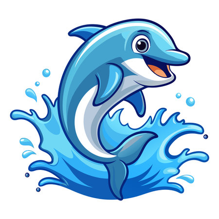 Cheerful dolphin jumping from the ocean with a water splash vector illustrationのイラスト素材