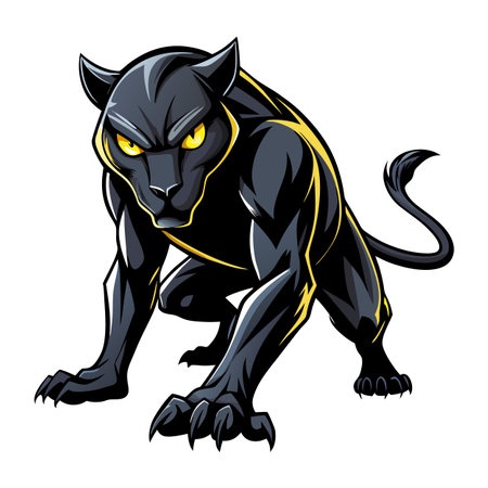 Abstract stylized black panther with piercing glowing yellow eyes in vector graphicのイラスト素材