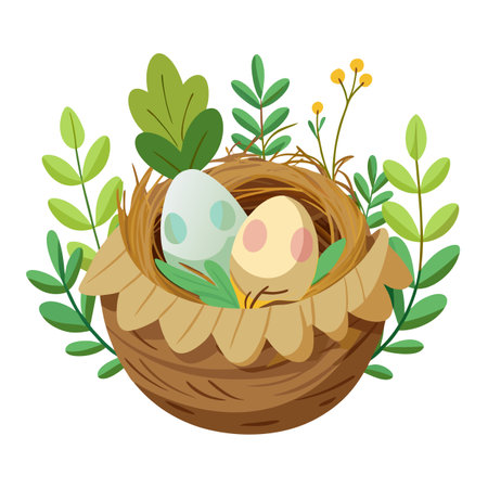 Eggs And Greenery Bird's Nest Planter A Natural Designのイラスト素材