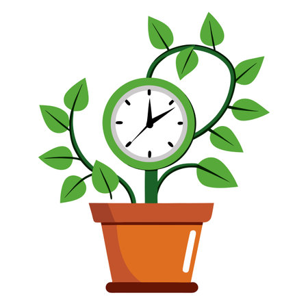 Clock Shaped Planter With Leaves As Handsのイラスト素材