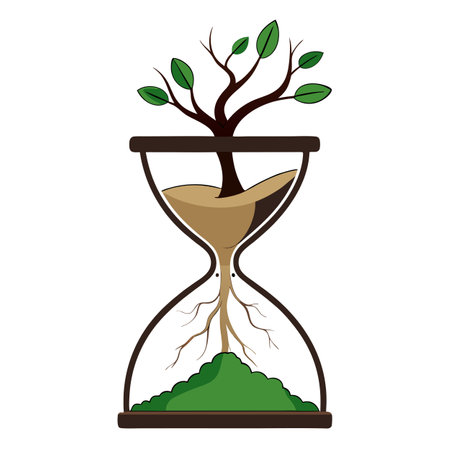 Tree Growing Out Of A Cracked Hourglass With Sandのイラスト素材