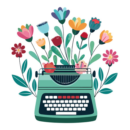 Typewriter Planter With Flowers Growing From The Keysのイラスト素材