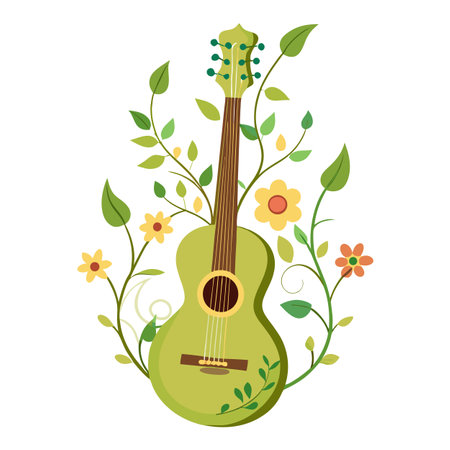 Creative Guitar Planter With Flourishing Vinesのイラスト素材