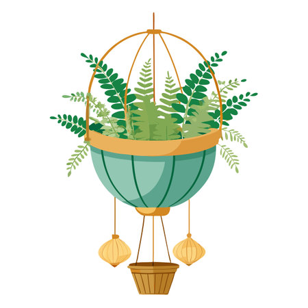 Creative Balloon Basket Planter With Cascading Fernsのイラスト素材