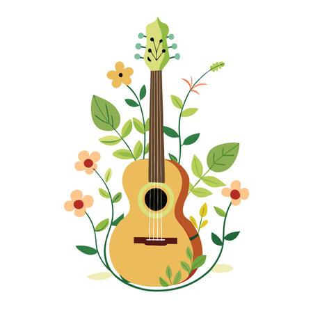 Charming Guitar Planter With Wrapping Vinesのイラスト素材