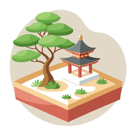 Japanese Zen Garden Planter With A Tiny Bonsaiのイラスト素材