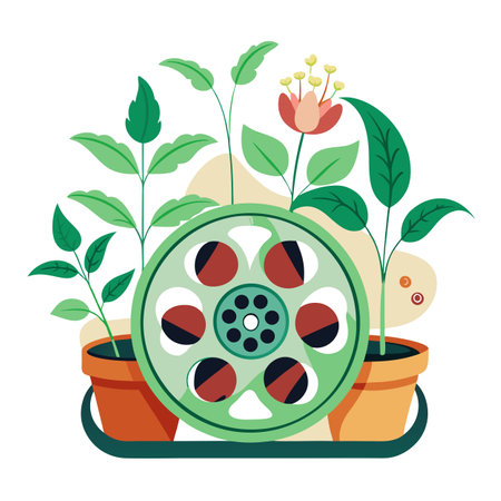 Film Reel Planter With Small Plants In Each Sectionのイラスト素材