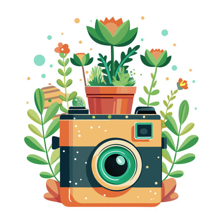 Charming Vintage Camera Planter Featuring Succulents Growing From The Lens