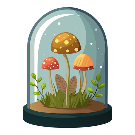 Whimsical Mushroom Terrarium In A Glass Domeのイラスト素材