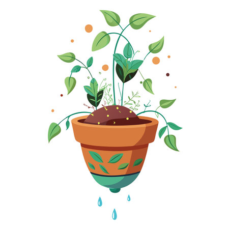 Upside Down Floating Pot With Plants Defying Gravityのイラスト素材