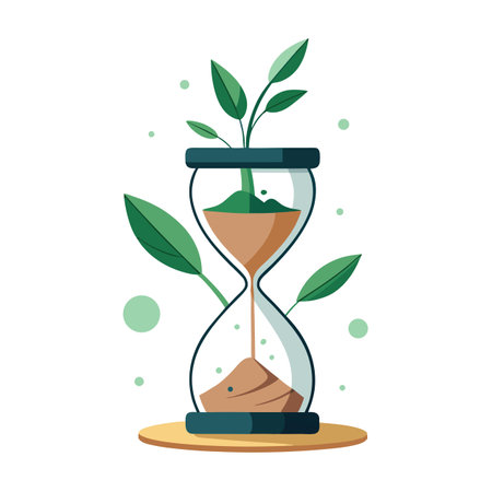 Plant Growing From A Floating Hourglass Where Time Stands Stillのイラスト素材