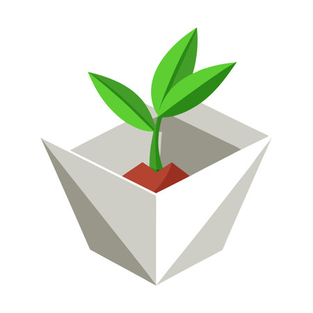 Creative Paper Origami Planter With A Growing Seedling Inside Designのイラスト素材