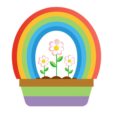 Creative Rainbow Shaped Planter With Small Flowers Growing From The Planter Designのイラスト素材