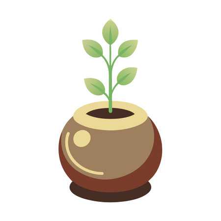 Creative Single Brushstroke Planter With A Small Plant Designのイラスト素材