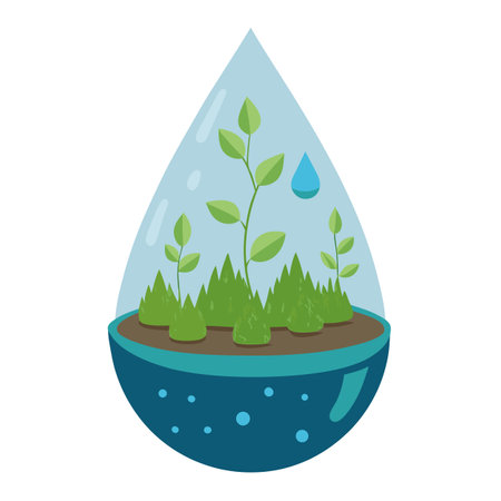 Raindrop Shaped Planter With Water Droplets And Mossのイラスト素材