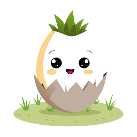 Charming Smiley Face Egg Planter Featuring Grass Like Hairのイラスト素材