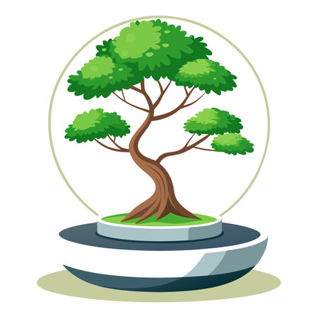 Bonsai tree in a glass sphere. Vector illustration isolated on white background.のイラスト素材