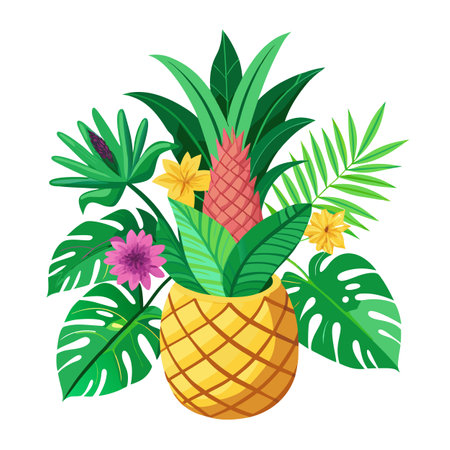 Charming Pineapple Planter Featuring Tropical Plantsのイラスト素材