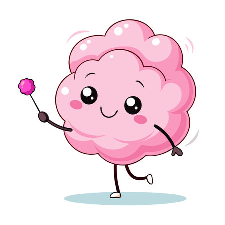Energetic cotton candy cartoon character a fluffy cotton candy with a happy face illustrationのイラスト素材