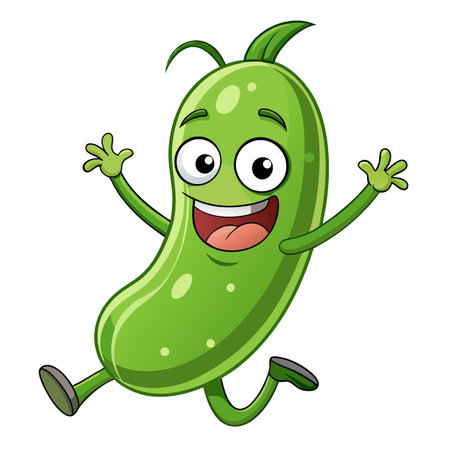 Cheerful cartoon green veggie character with a joyful expression in vector art illustrationのイラスト素材