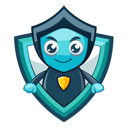 Cartoon cybersecurity shield with a lock illustration data security happyのイラスト素材