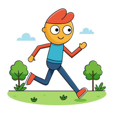 Cartoon minimalist figure running in a park illustration fitness simple design natureのイラスト素材