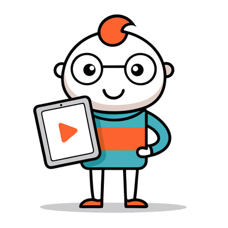 Animated minimalist person watching a video on a tablet vector illustration entertainment mediaのイラスト素材