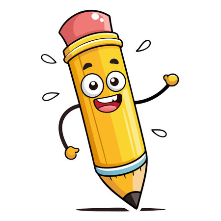 Simple cartoon silly pencil character with a goofy expression illustration writing toolのイラスト素材