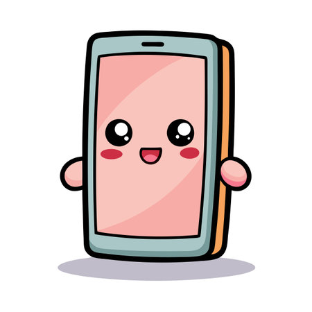Cartoon Shy Blushing Phone With a Bashful Expression and Rosy Screen Illustrationのイラスト素材